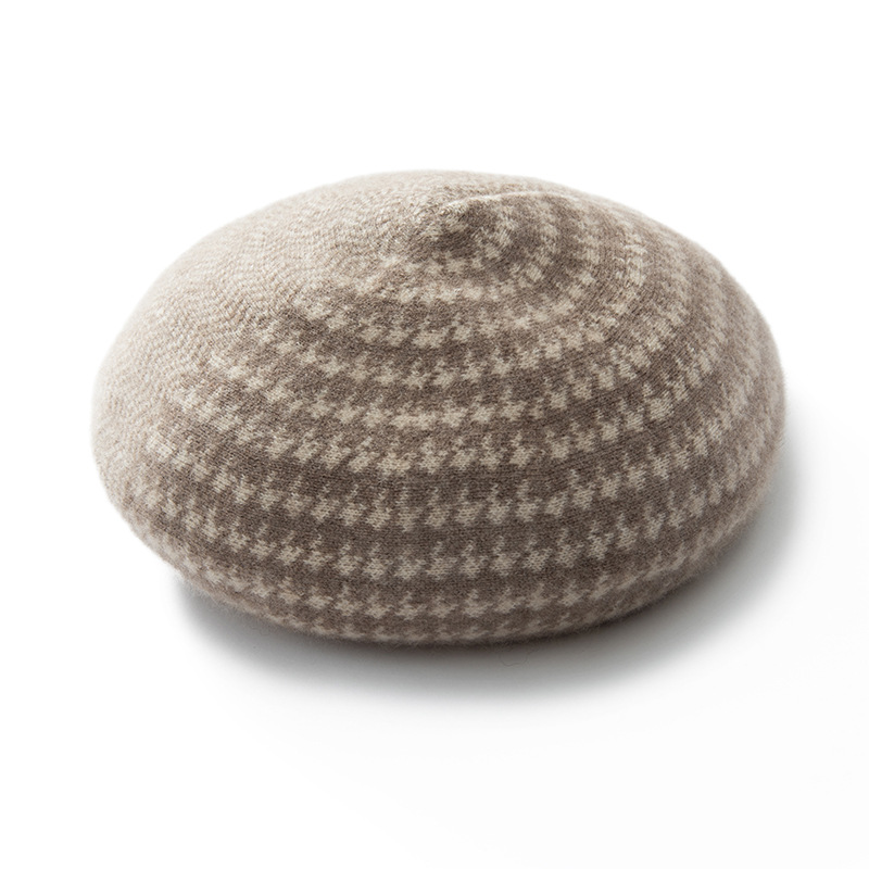 100% Cashmere Beret Houndstooth REAL SILK LIFE