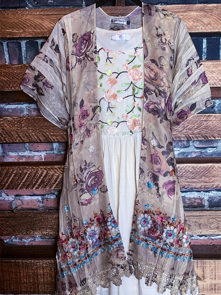 Plus Size Casual Printed Kimono Jacket P181186633