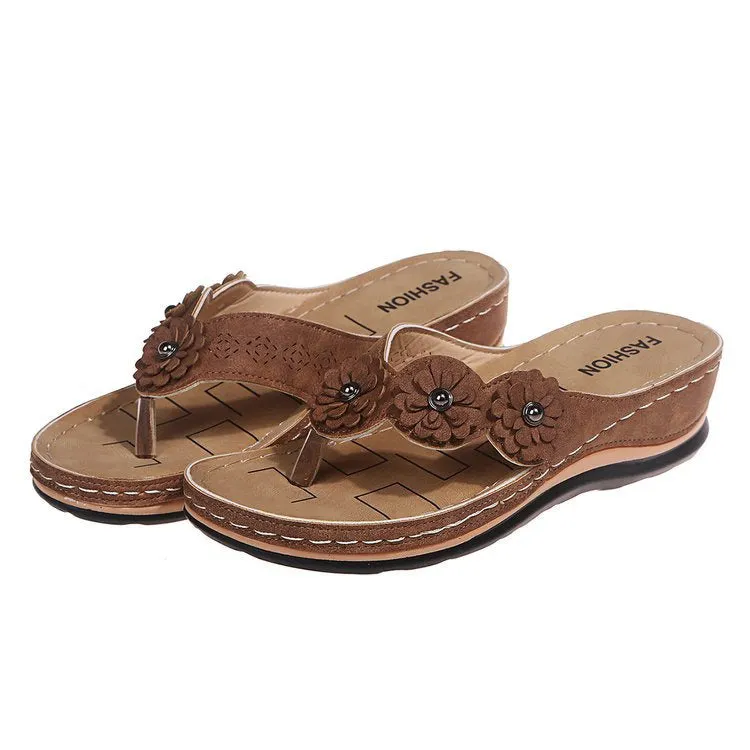 Vintage Floral Casual Wedge Flip-Flops