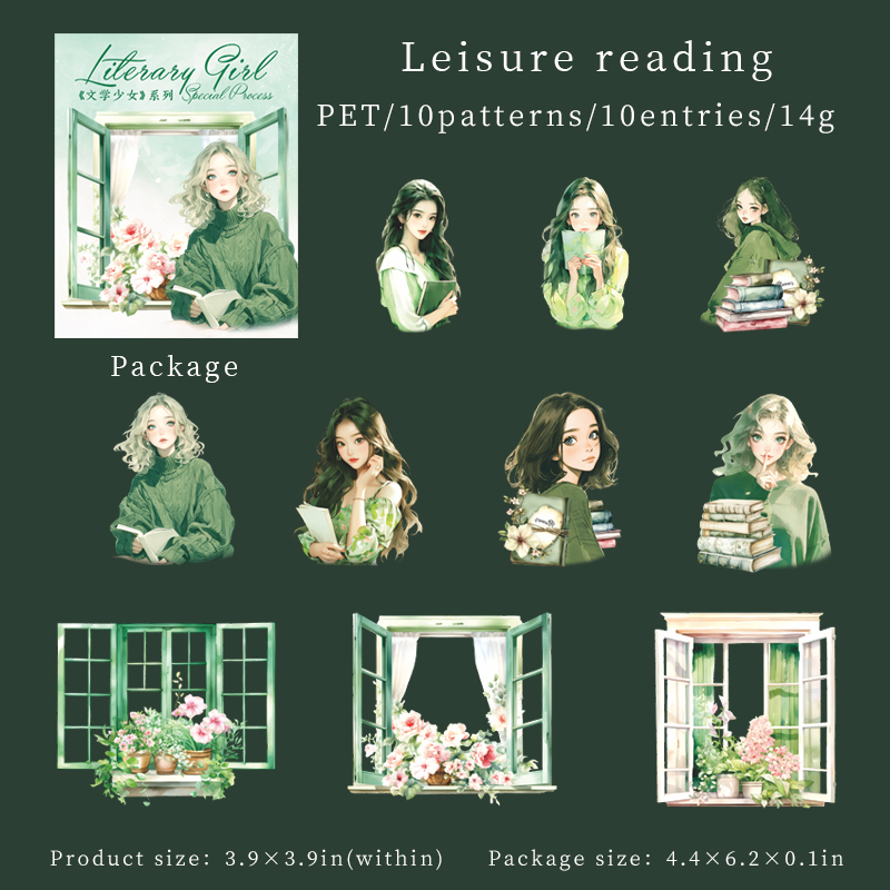 Journalsay Literary Girl Series Character Window Flower Landscaping PET Sticker 