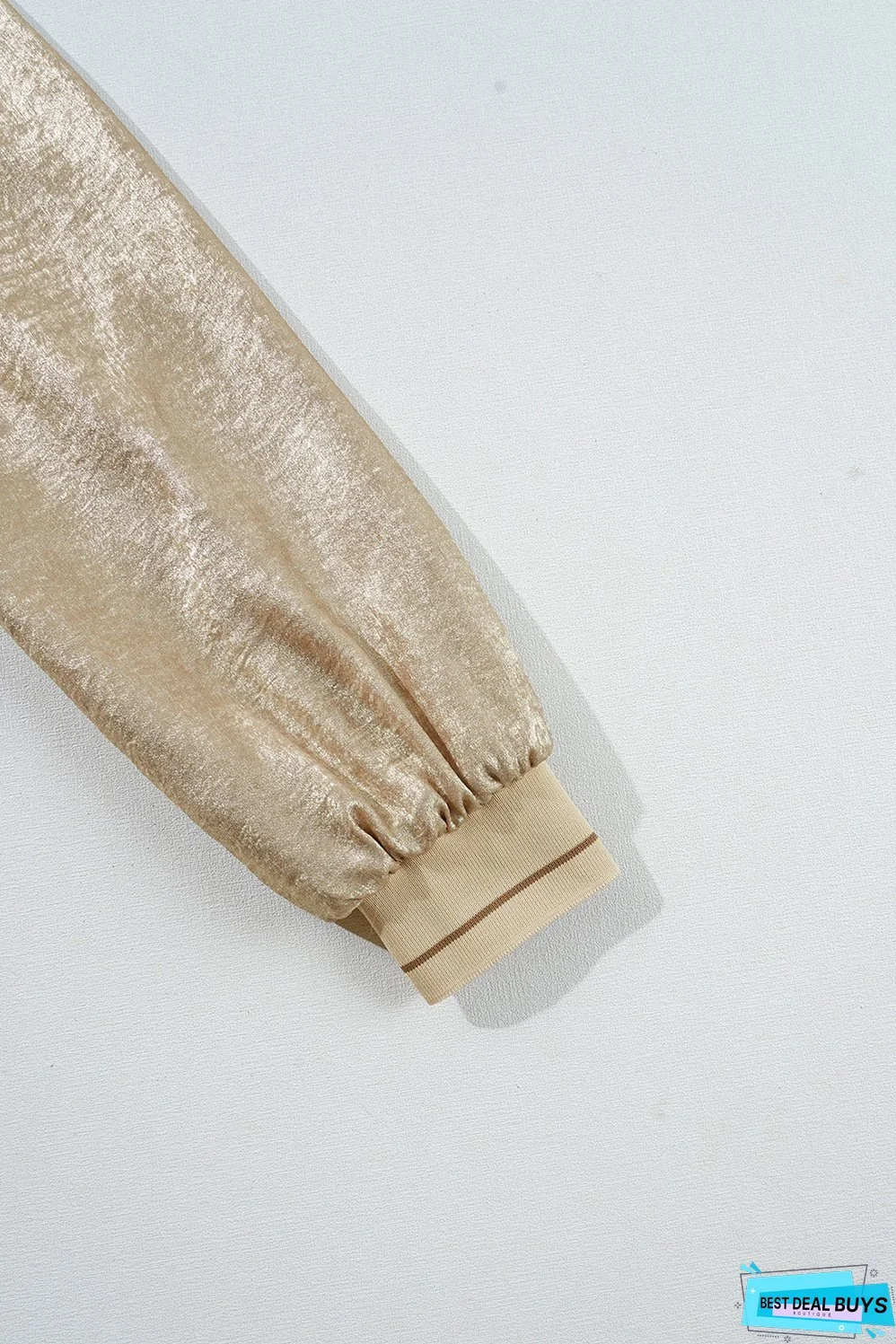 Pale Khaki Metallic Zip up Baseball Jacket