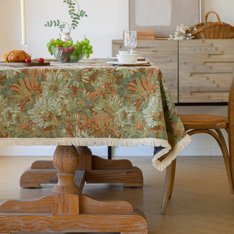 Thick cotton-linen fabric tablecloth, pastoral style dining tablecloth, oil painting style yarn-dyed jacquard tablecloth, coffee table cover eltralife