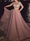 Sequinned Bandeau Gauze V-Neck Long Sleeves Evening Dress