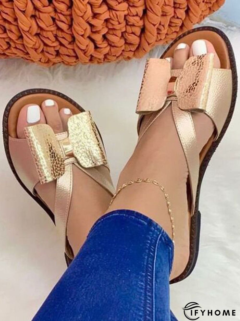 Contrast Paneled Bow Flat Slippers | IFYHOME