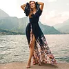 Floral Wrap-over Dress FLORENCE - Long Wedding Guest Dress - Blue Dress For Womne - Chiffon Bridesmaid Dress