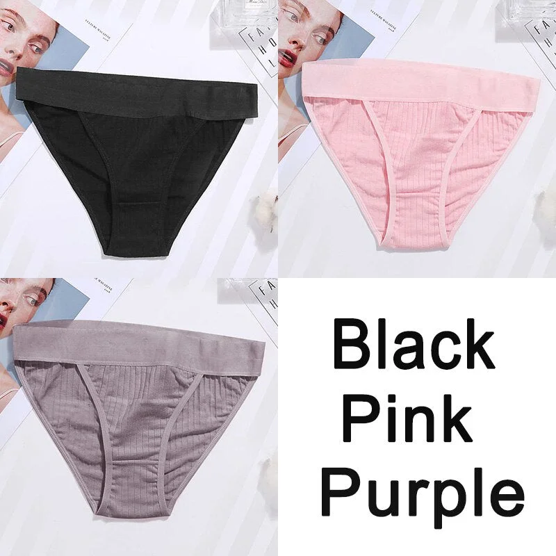 3PCS Women Cotton Panties Sexy Low Waist Underwear Panties Female Lingerie Underpants Hollow Heart Embossed Briefs Solid Color