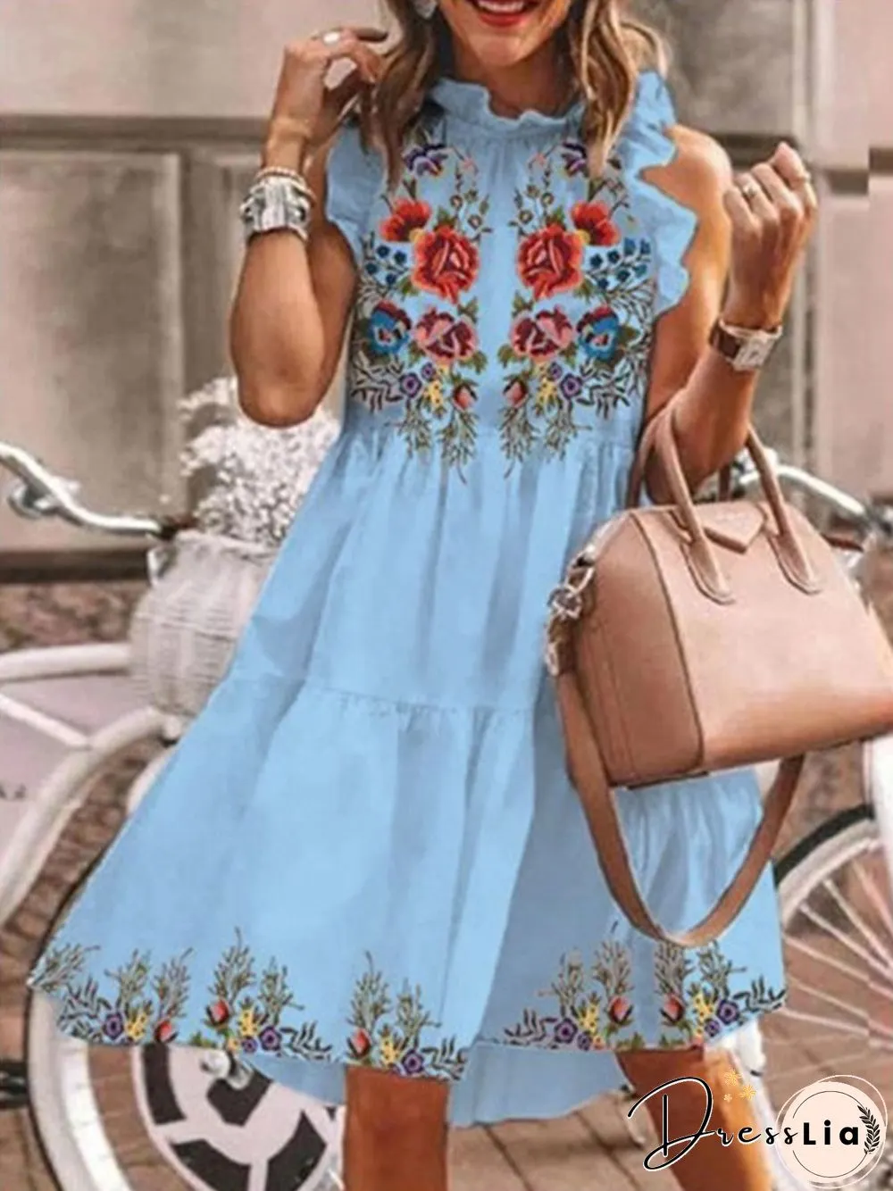 Flower Print Ruffle Cake Dress P12030