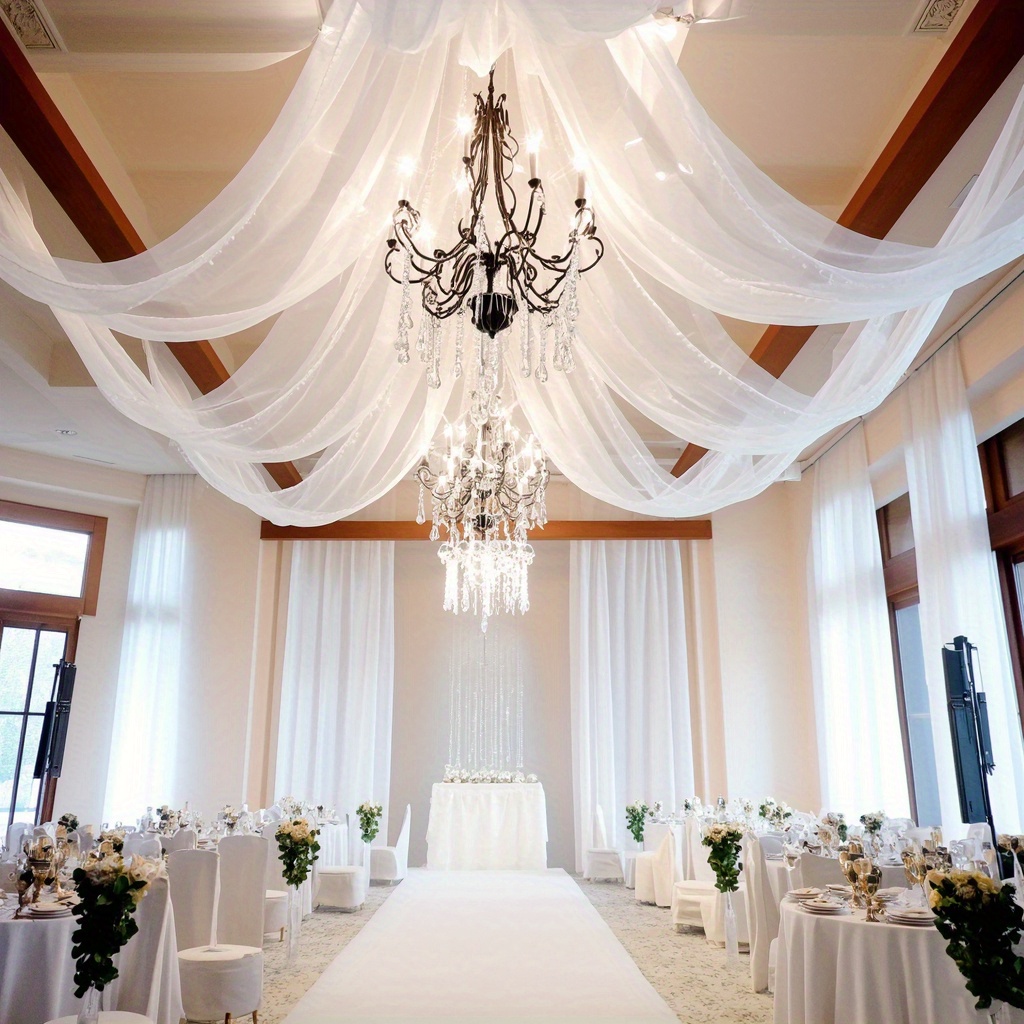 Luxury White Wedding Arch Curtain - Transparent Fabric for Ceremony, Arches, Gazebos, and Event Decorations