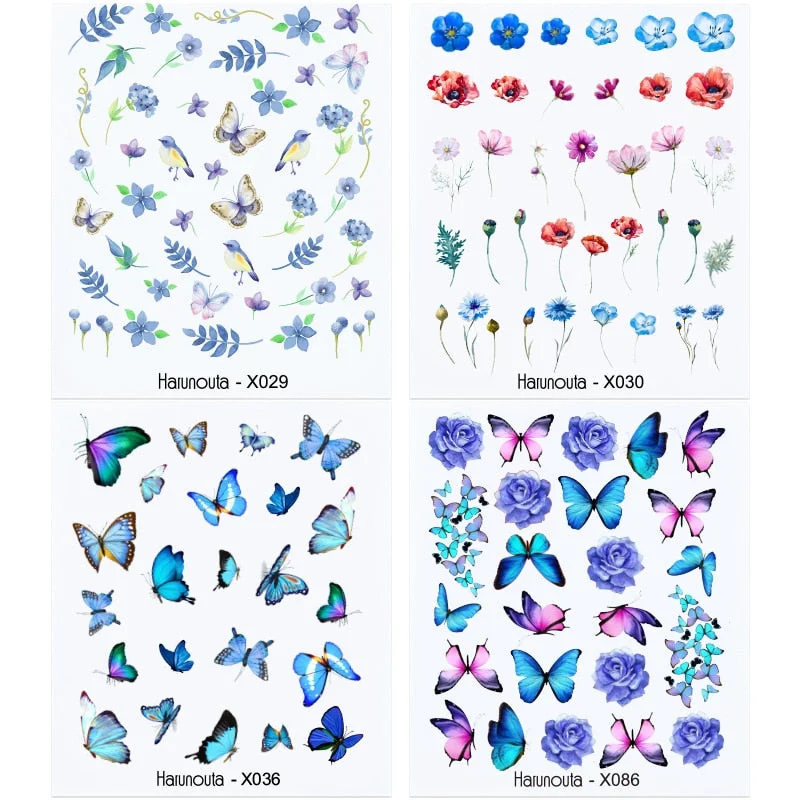 4Pcs/Set Flower Leaves Water Decasl Stickers Floral Geometric Lines Transfer Water Sliders For Nails Manicures Decoration