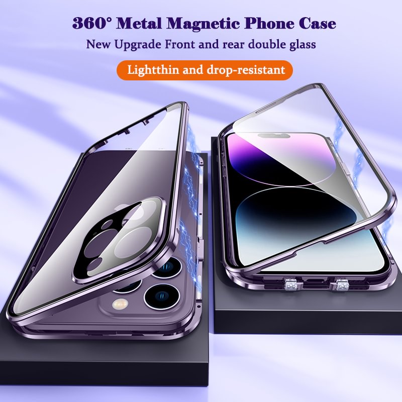 Luxury Metal Frame Double-side Temper Glass Phone Case with Buckle for iPhone