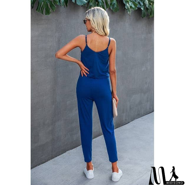 MidiSono - Spaghetti Strap Solid Loose Jumpsuit