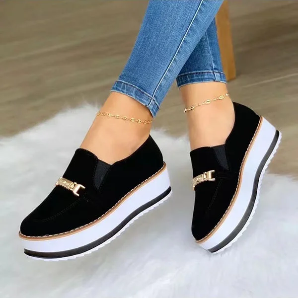 HUXM Casual Slip On Round Toe Platform Flats