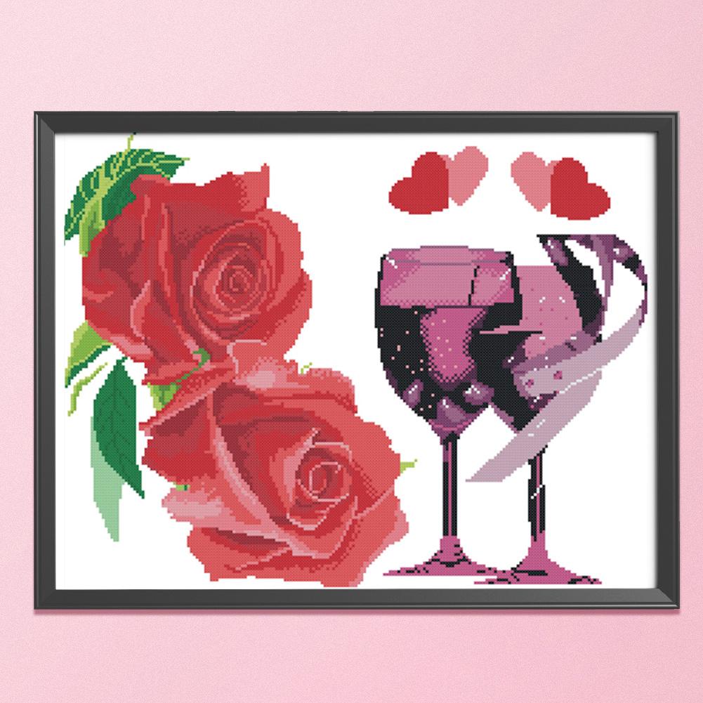 Rose Cup Red - 11CT Stamped Cross Stitch - 56*45cm от Peggybuy WW