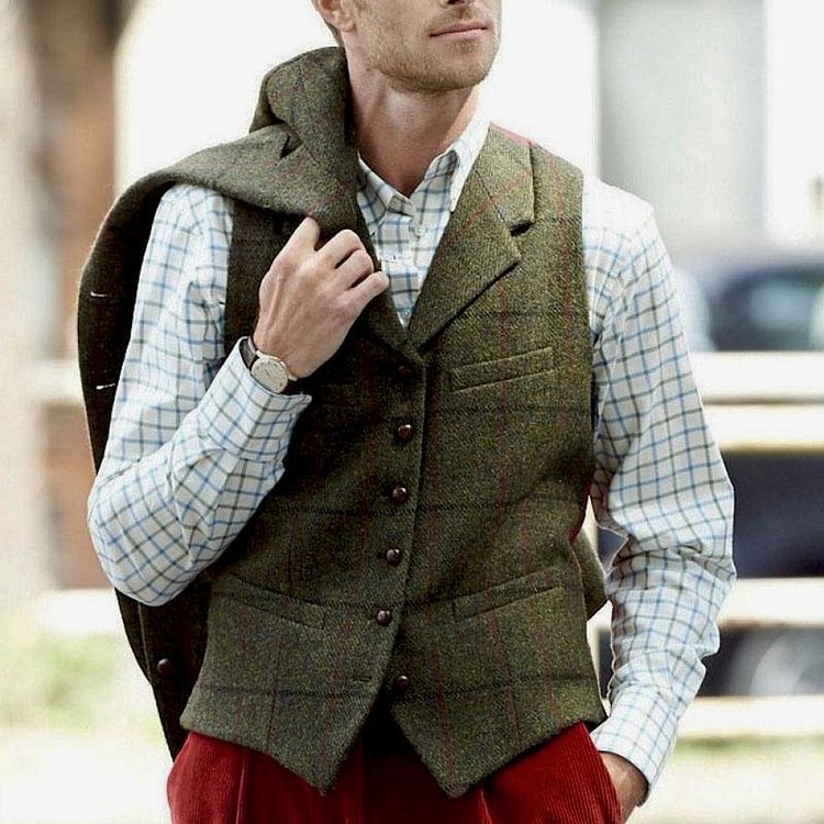 England Style Pure Color V Neck Men Vest