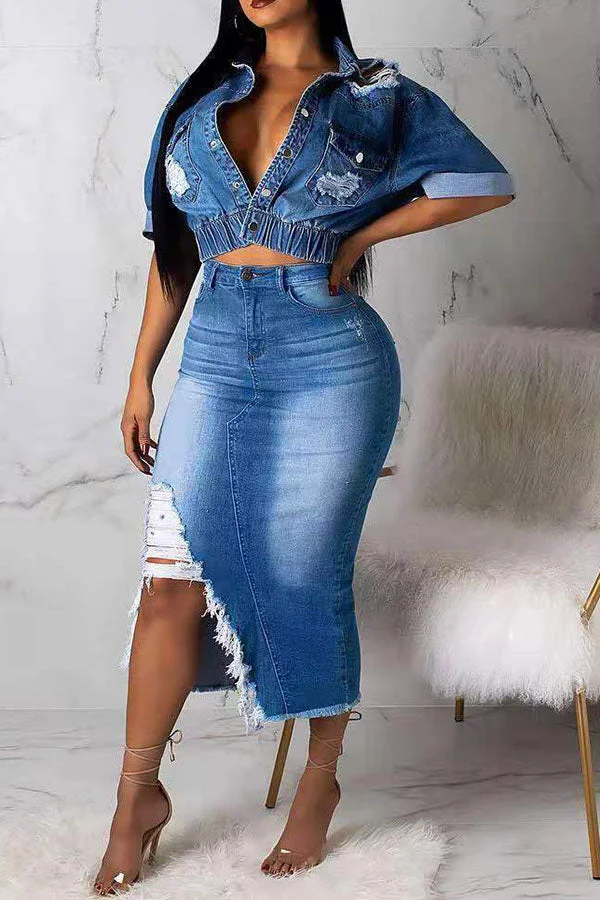Denim Cool Single Breasted Dress Suit