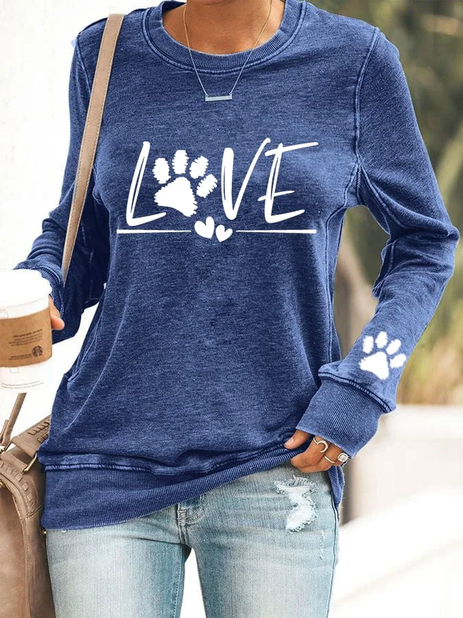 Women's Love Dog Paw Print Sweatshirt socialshop
