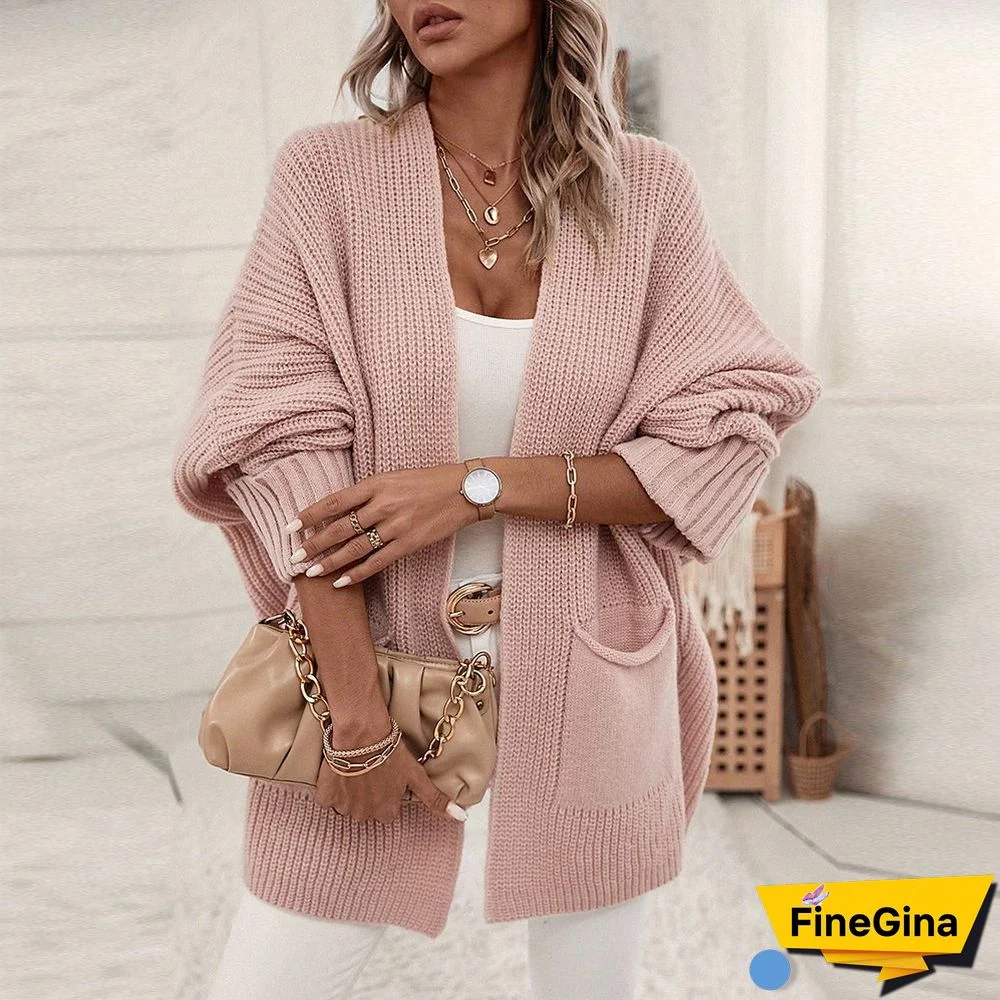 Pink Plain Side Pocket Cardigan