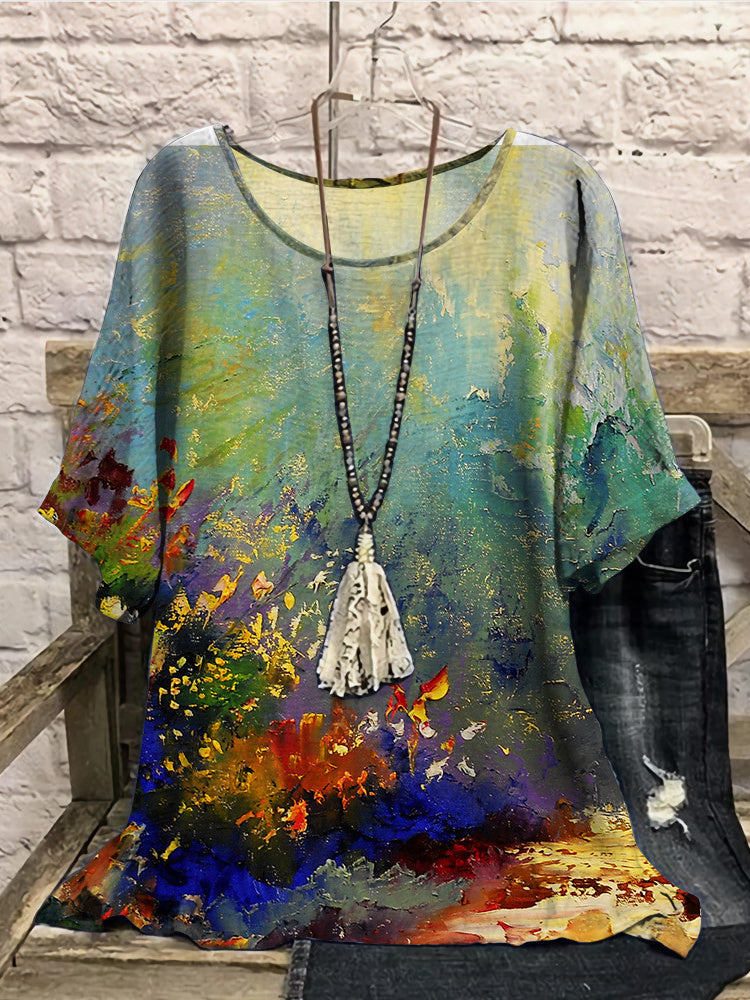Women Long Sleeve V-neck Graphic Floral Printed Top
