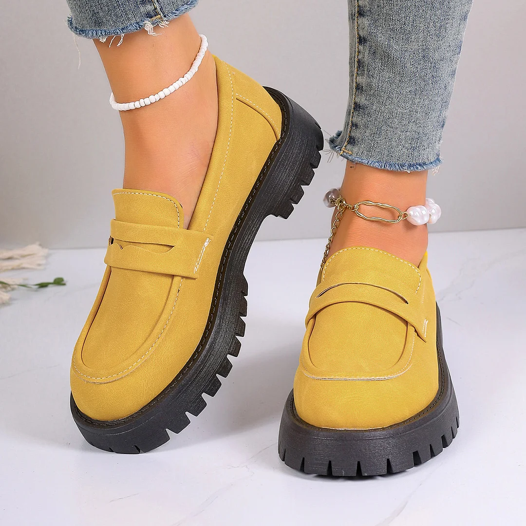 Breakj Breakj Autumn New Lefu Shoes Casual British Style Women's Shoes Thick Heel Thick Soles Feet Retro Large Size Women's Shoes