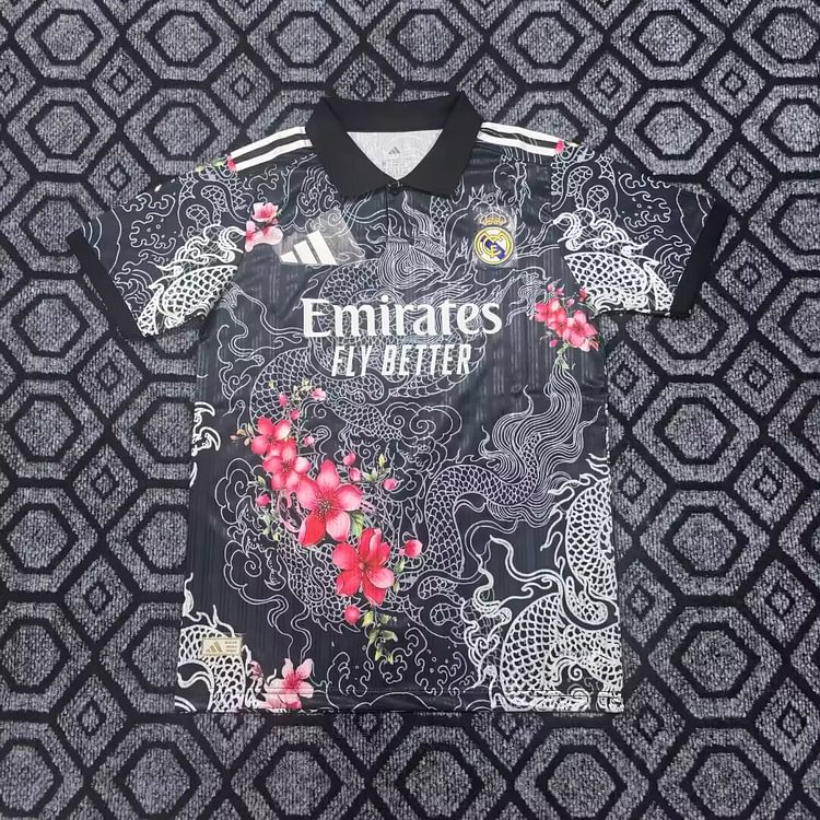 2026-27 Real Madrid POS Black Jersey with Plum Blossom Design - Fan Edition