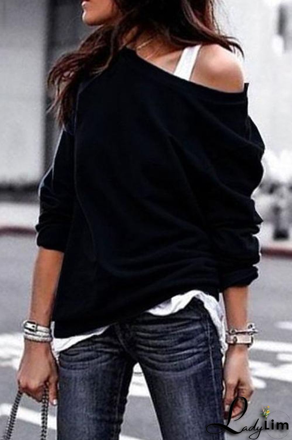 Fashion Long Sleeves One Shoulder T-Shirt