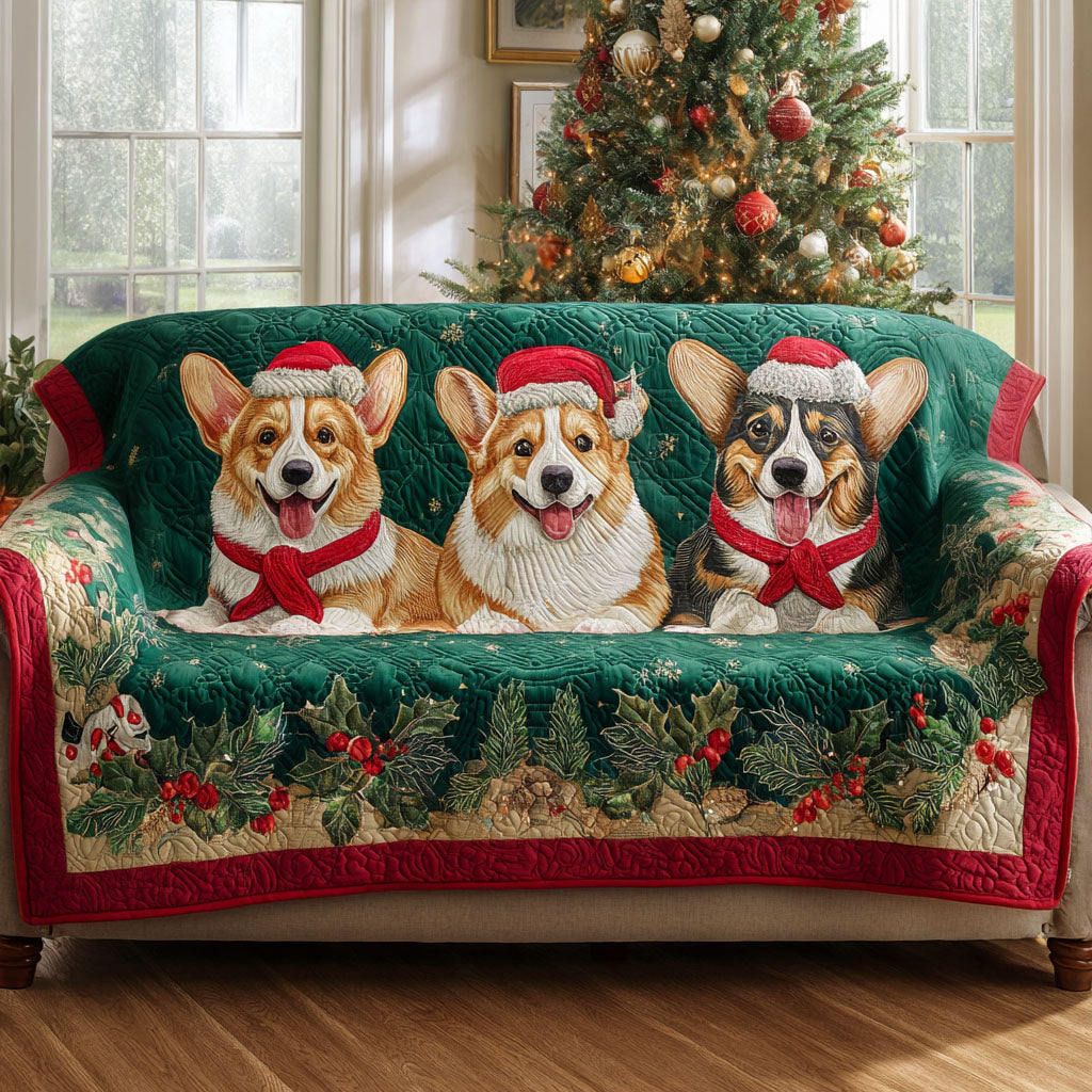 Merry Corgi Family Quilted Sofa Cover NCU0TV966 everthome