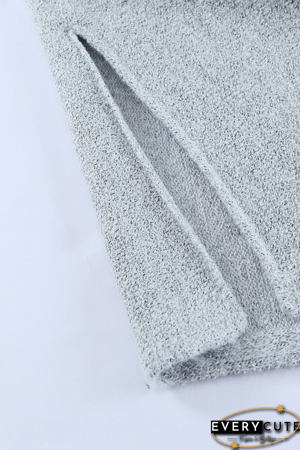 Grey High Neck Oversized Sweater with Slits