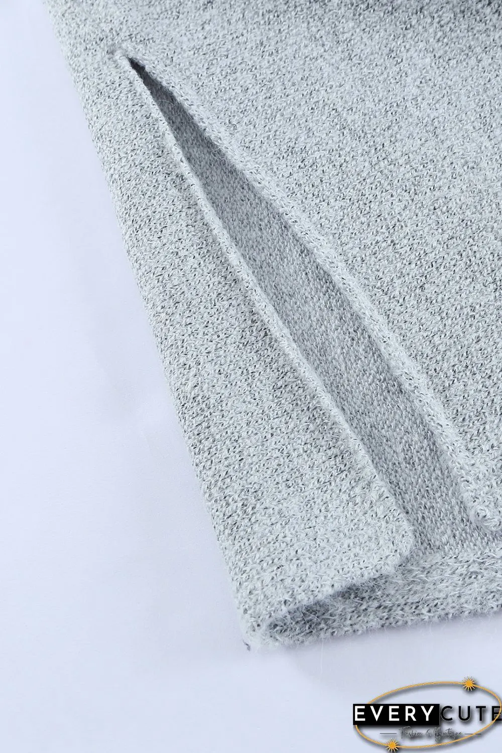 Grey High Neck Oversized Sweater with Slits