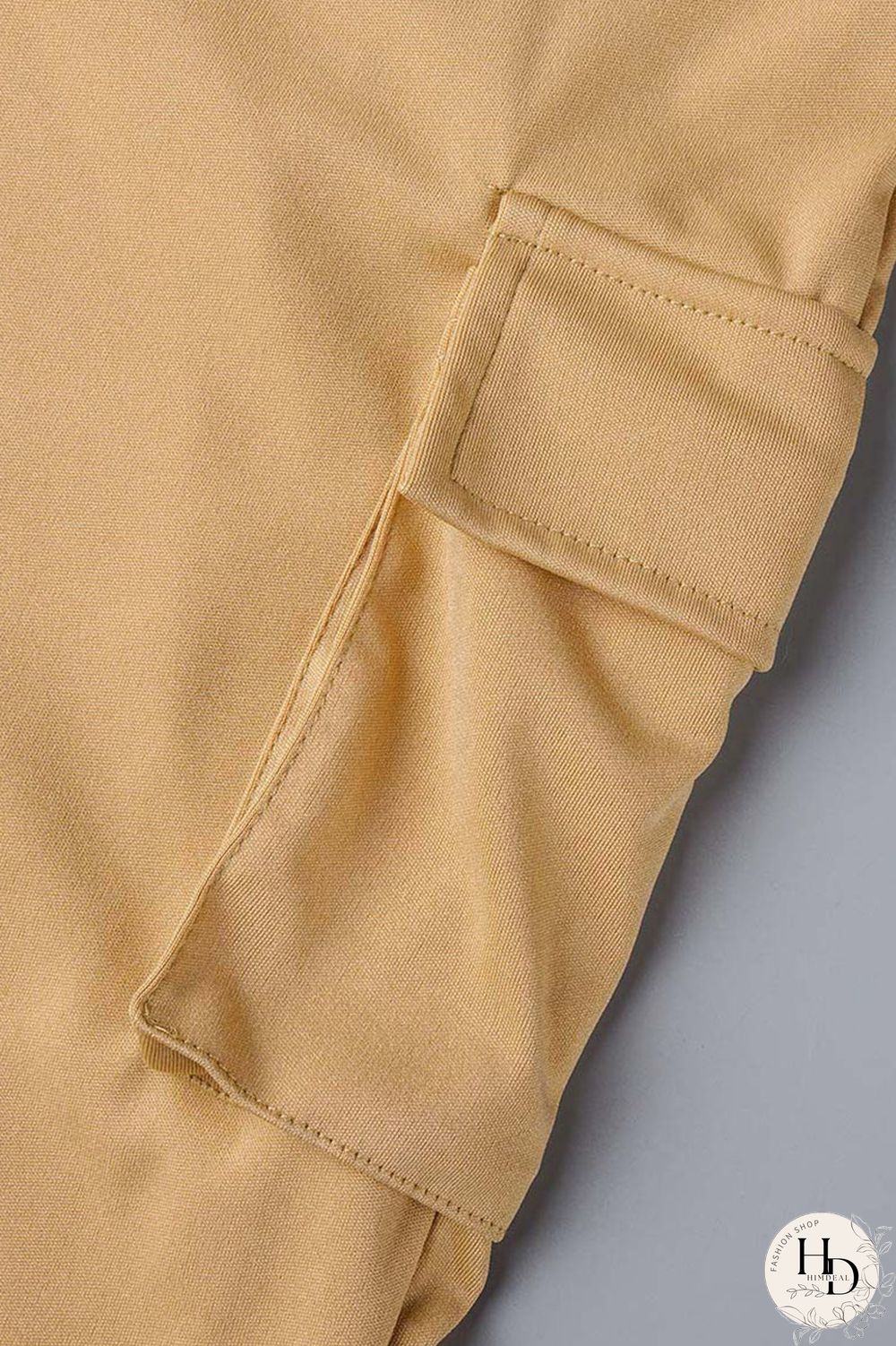 Khaki Casual Solid Bandage Patchwork Pocket Buckle Turndown Collar Short Sleeve Two Pieces