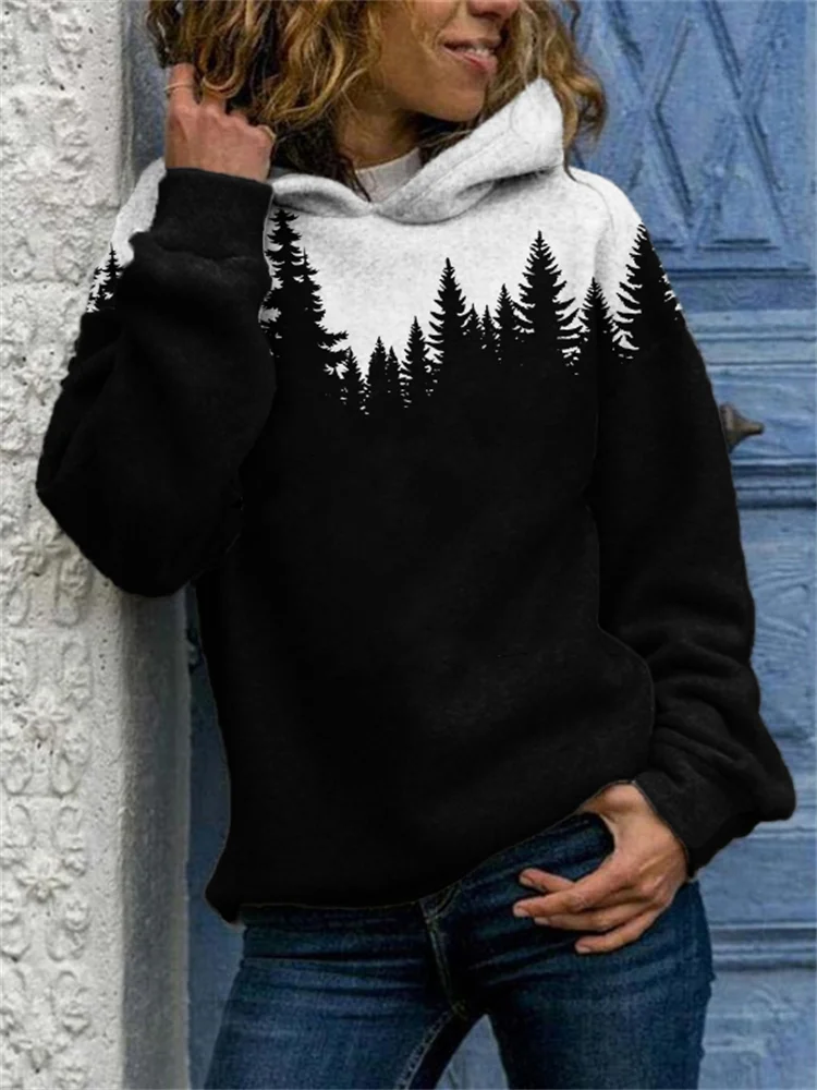 Western Forest Contrast Long Sleeve Hoodie