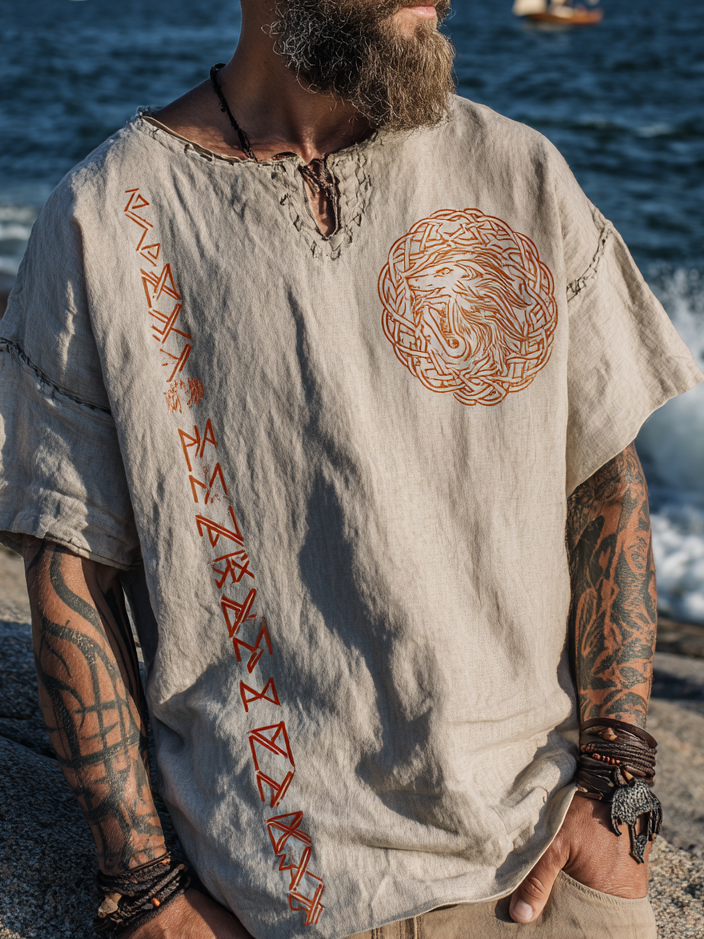 Men's Viking Mythology Fenrir Retro Coastal T-Shirt / Rvogue / Rvogue