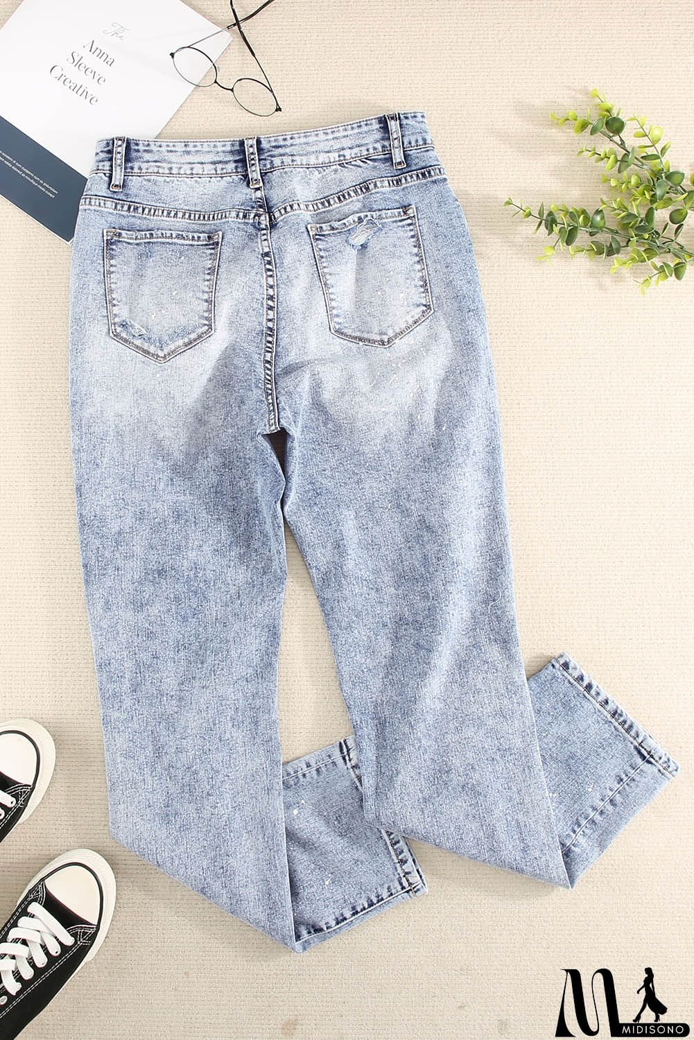 MidiSono - Distressed Faded Splatter Denim Pants