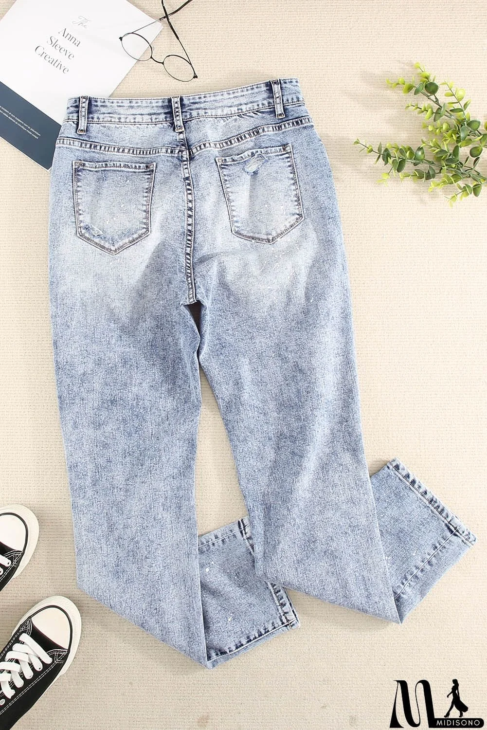 MidiSono - Distressed Faded Splatter Denim Pants