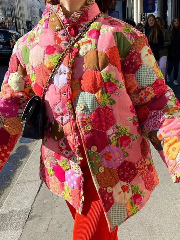 New Fashion Printed Ruffled Long Sleeve Cotton Jacket Flusfy