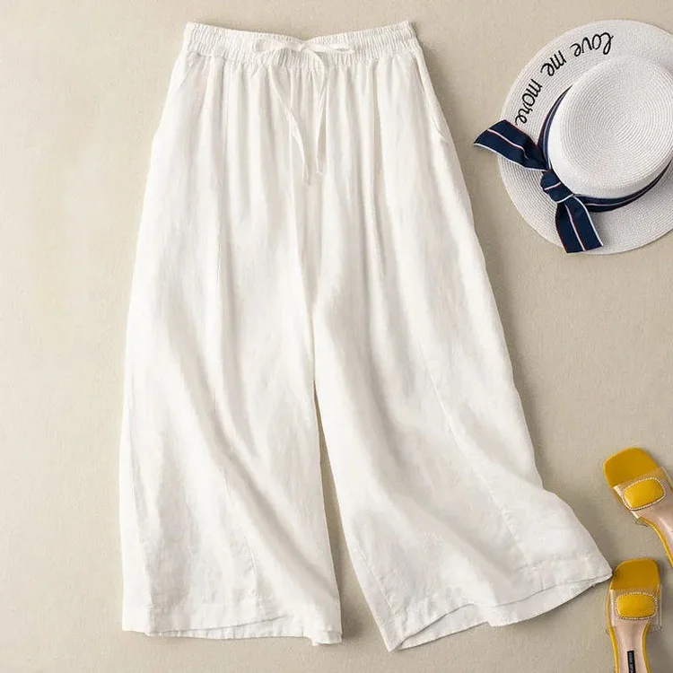 Dropping cotton and linen cropped wide-leg pants