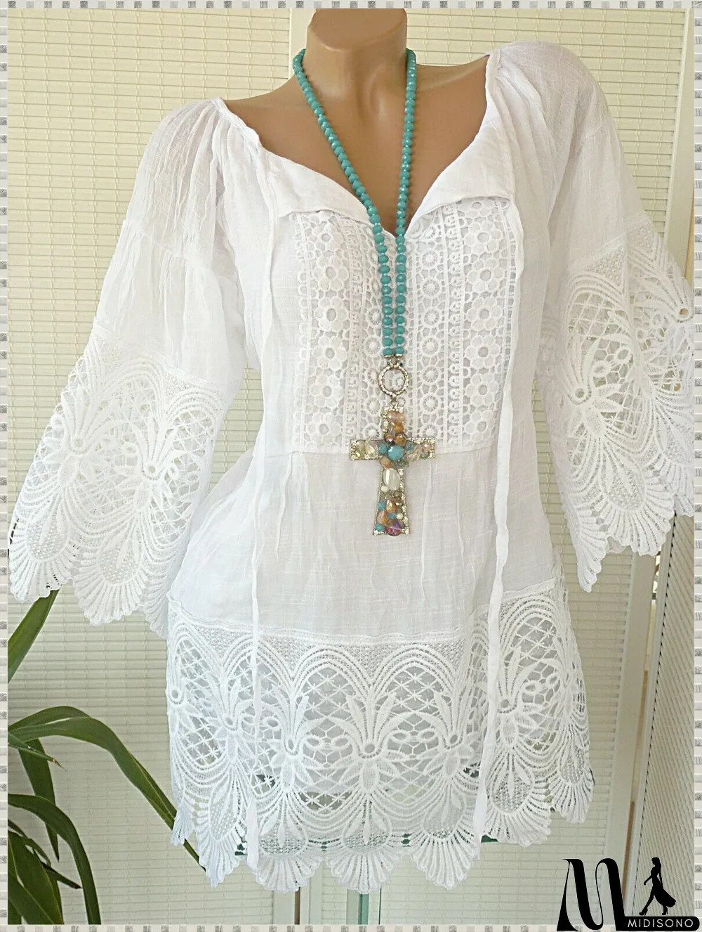 MidiSono - Women's Solid Color Short Sleeve V-neck Tops