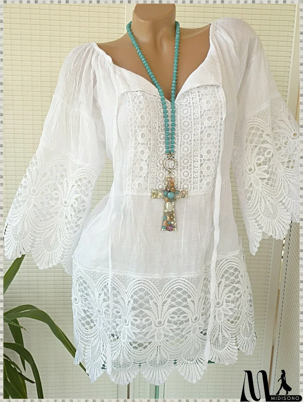 MidiSono - Women's Solid Color Short Sleeve V-neck Tops