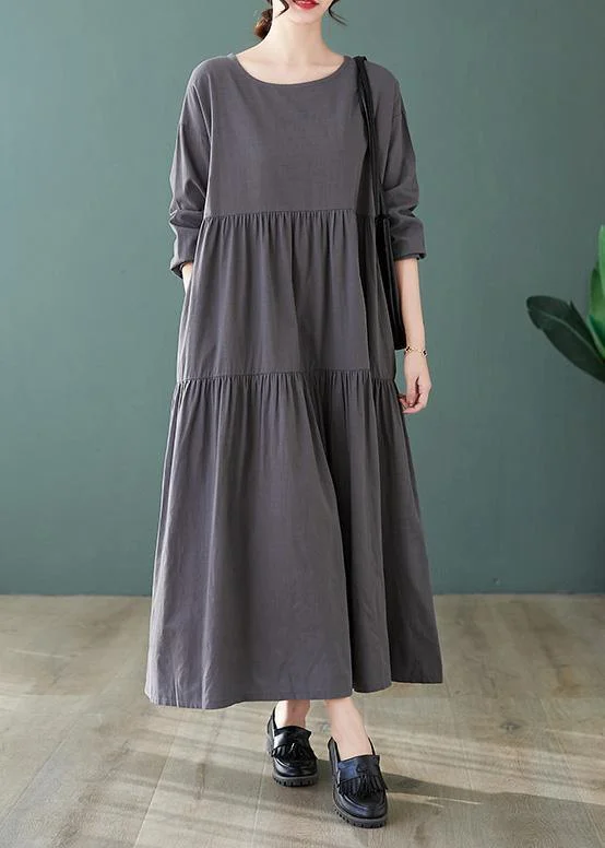 Women O Neck Cinched Spring Dresses Work Gray Art Dress