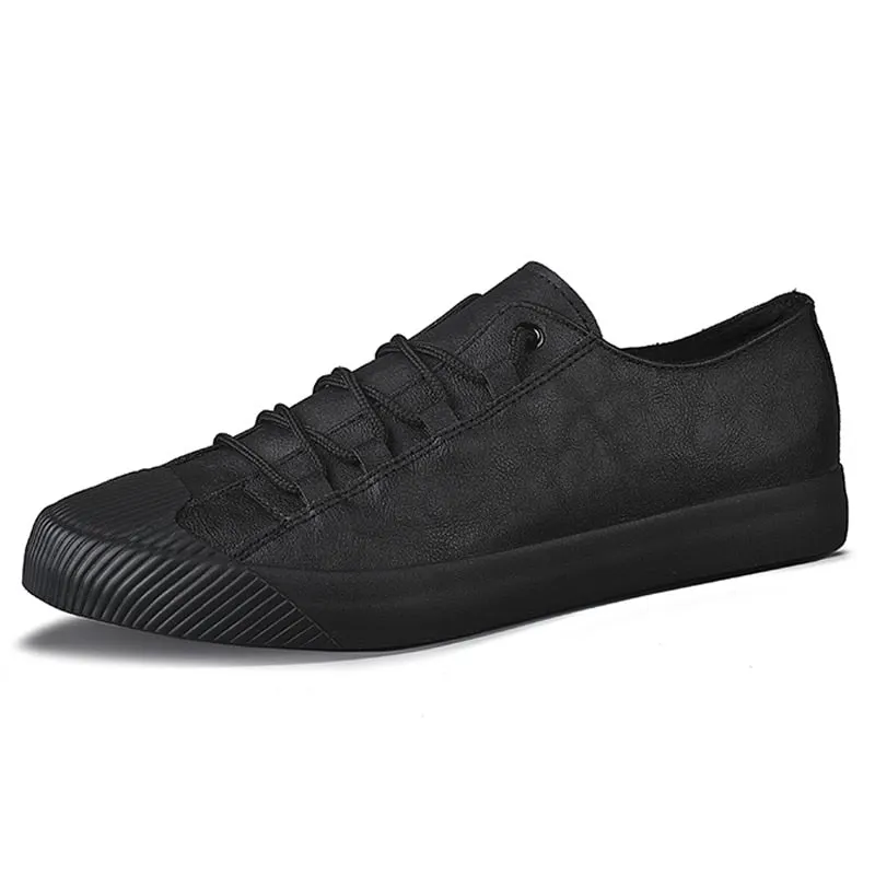 YITU Luxury Low top Men Vulcanize Shoes Autumn New Leather Casual Shoes Korean Breathable Black lace-up Sneaker Shoes
