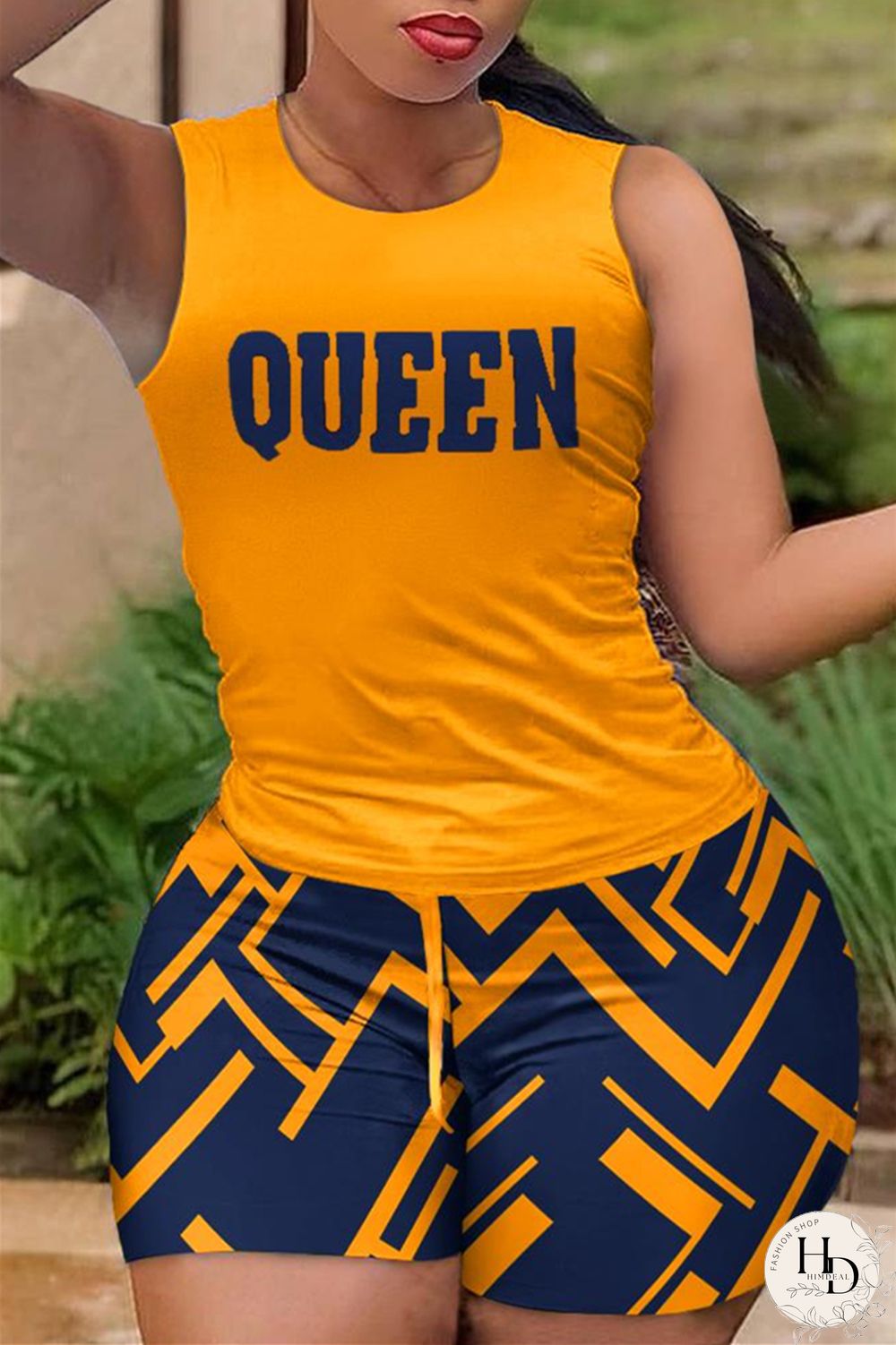 Camouflage Street Sportswear Basis Print Vests Printing Contrast O Neck Sleeveless Two Pieces