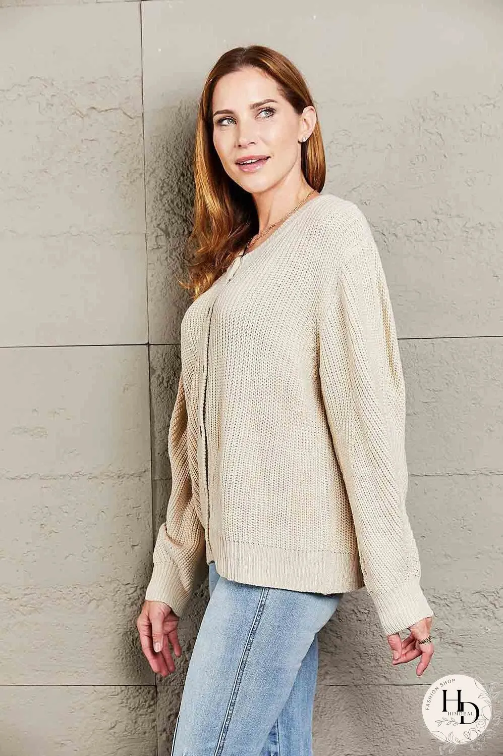 Double Take Button Down Rib-Knit Reversible Sweater