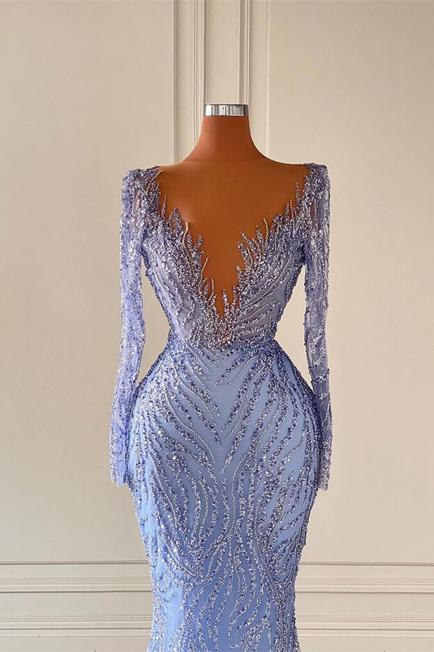 Stretch Gold Sequined Maxi Dress Full Sleeve V Neck Mermaid Evening Night Long Party Prom Dress main image 0