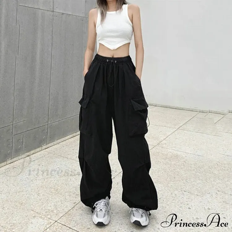 Casual Straight Wide Leg Pockets Joggers Trousers