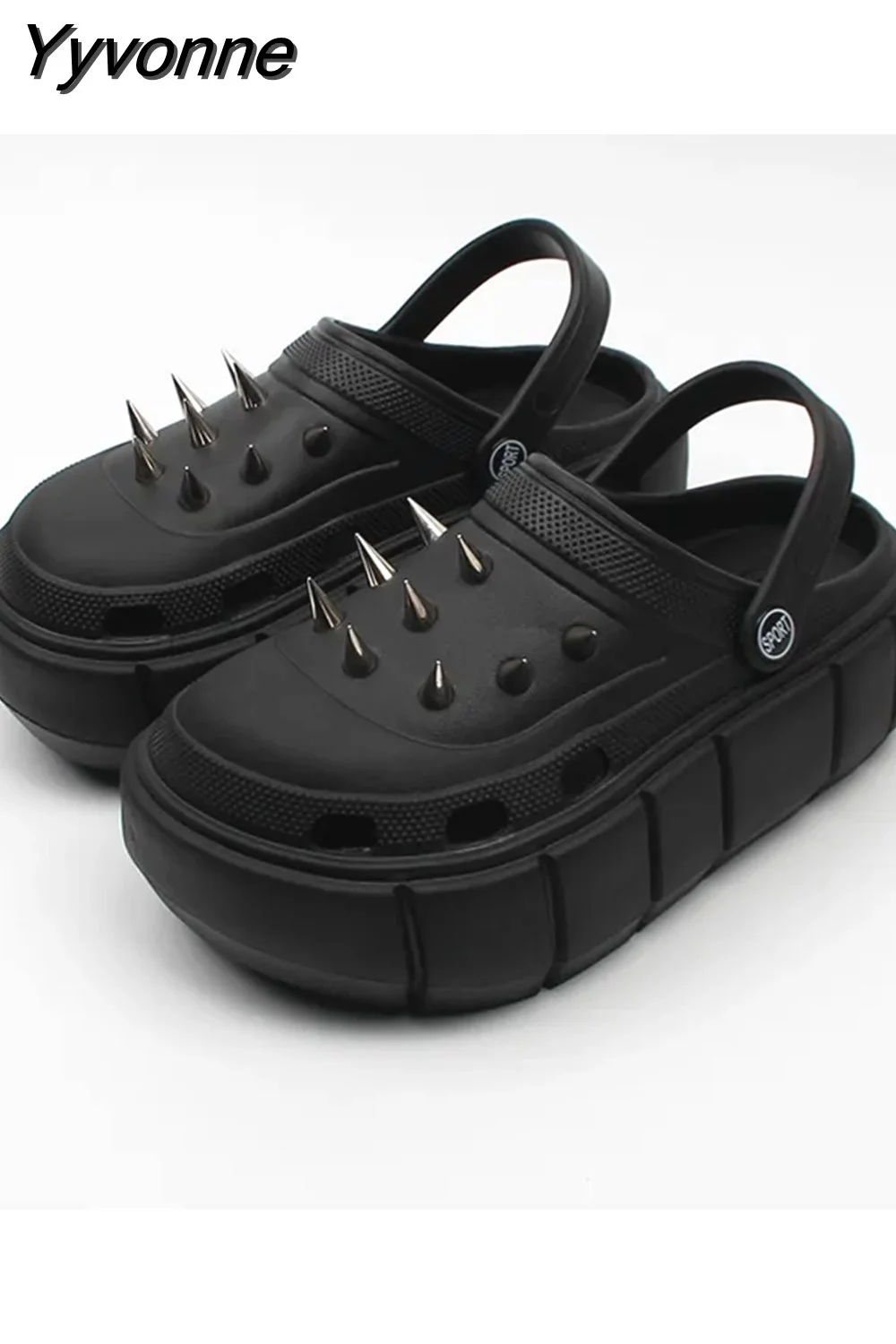 Yyvonne NEW punk metal rivets Sandals Women Slippers Platform Sandals Outdoor Clogs Thick Street Beach Slippers Flip Flops Garden Shoes 715-1