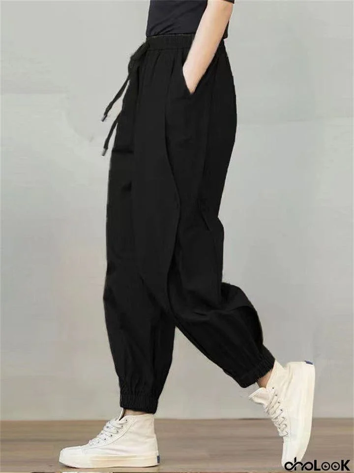 Japanese Style Relaxed Lady Ankle Banded Harem Trousers