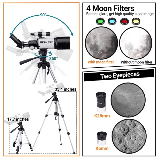 BEBANG Telescope for Adults Astronomy,70mm Professional Refractor Telescope for Kids Beginners