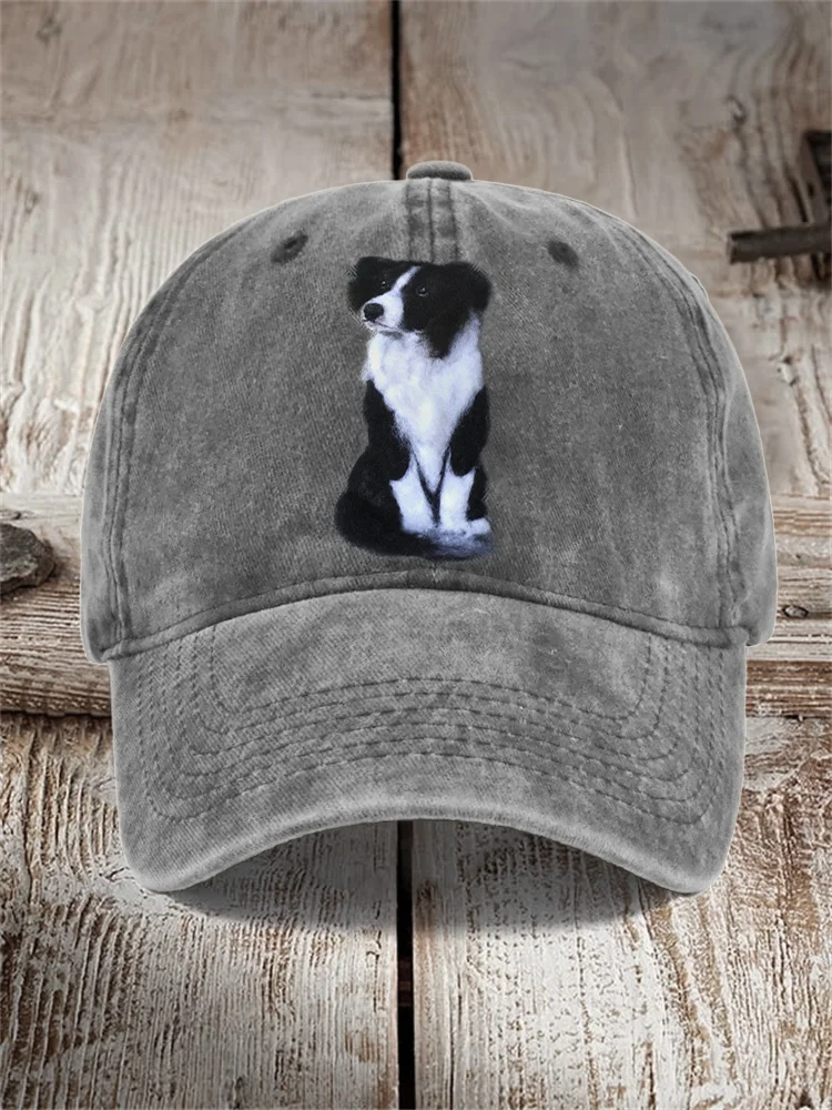 VChics Border Collie Dog Fuzzy Felt Art Washed Cap