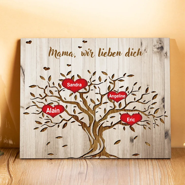 Kettenmachen Holzrahmen - Personalisierter 4 Namen Familienstammbaum-Papa/Mama, wir lieben dich-Holzdekoration 
