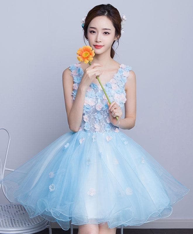 Cute V Neck Tulle Short Prom Dress