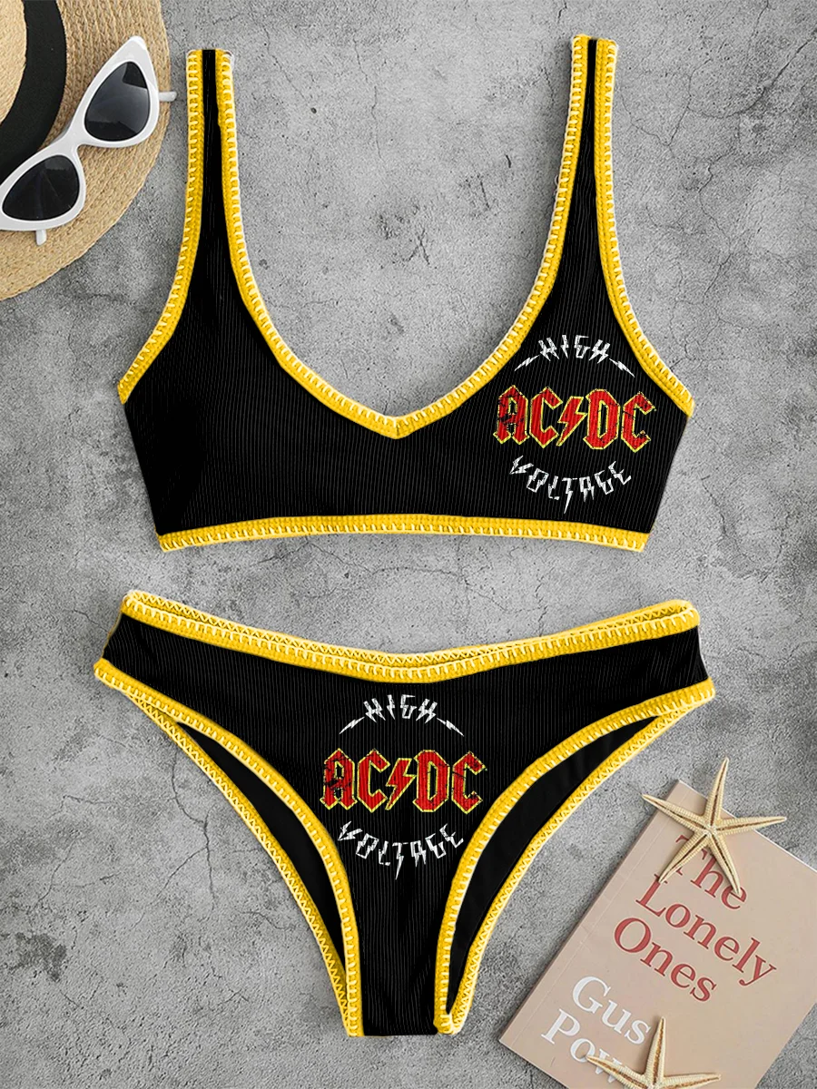 Casual Color Contrast Print Bikini